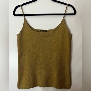 Kenar Vintage Y2K Gold Shimmery Metallic Ribbed Chain Strap Tank Cami Blouse Top